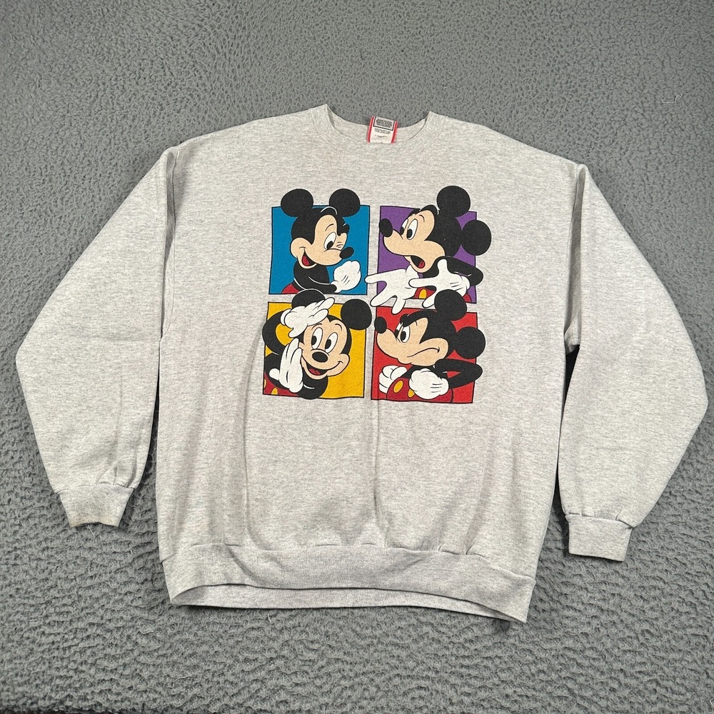 Vtg 90s Mickey Mouse Sweatshirt Character One Size Gray Disney Made In USA